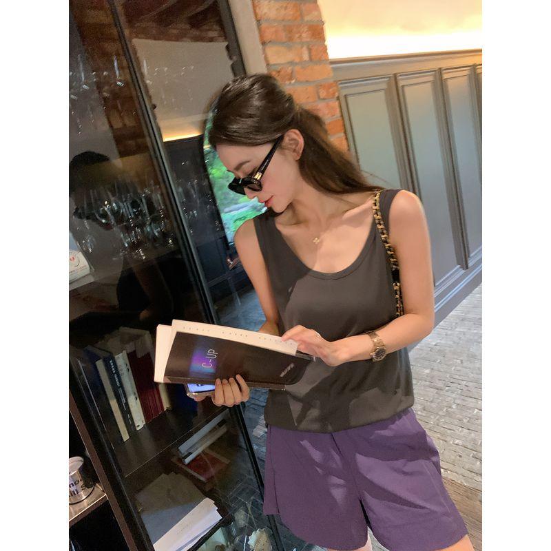 

Lickysenior Angry Push! New Series Tow Tee Cashmere/Modal Women s Short Sleeve T-shirt Vest Ink vest- M