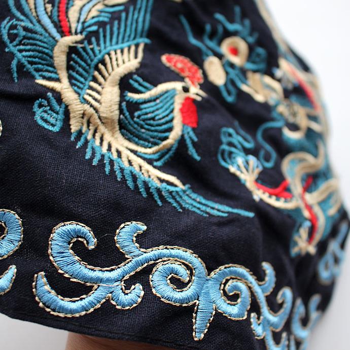 Faixa de Cabelo de Algodão e Linho Bordada Estilo Étnico da Moda Lenço de Cabeça Chapéu de Mãe Touca de Cabelo Bordada Dragão e Fênix Faixa de Cabelo para Mulheres