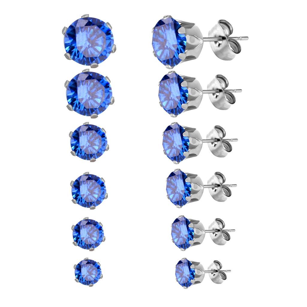 6Pairs/Set CZ Stud Earrings Stainless Steel Round White Cubic Zirconia Hypoallergenic 6 Claws Earring Trendy Jewelry