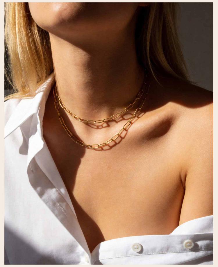 Y Necklace, Stainless Steel 18K PVD Plating Long Chain Paperclip Link Lariat Necklace for Women Aesthetic Jewelry