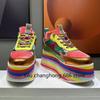 Spring Autumn New Women Colourful Sneakers High Platform Shoes Heels Chunky Casual Dad Shoe Genuine Leather Thick Bottom Fashion