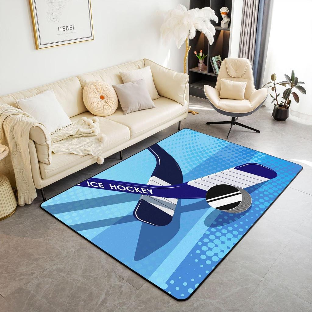 Soft Ice Hockey Carpet Rug for Boys Teens Winter Sport Indoor Floor Mat Bedroom Living Room Doormat