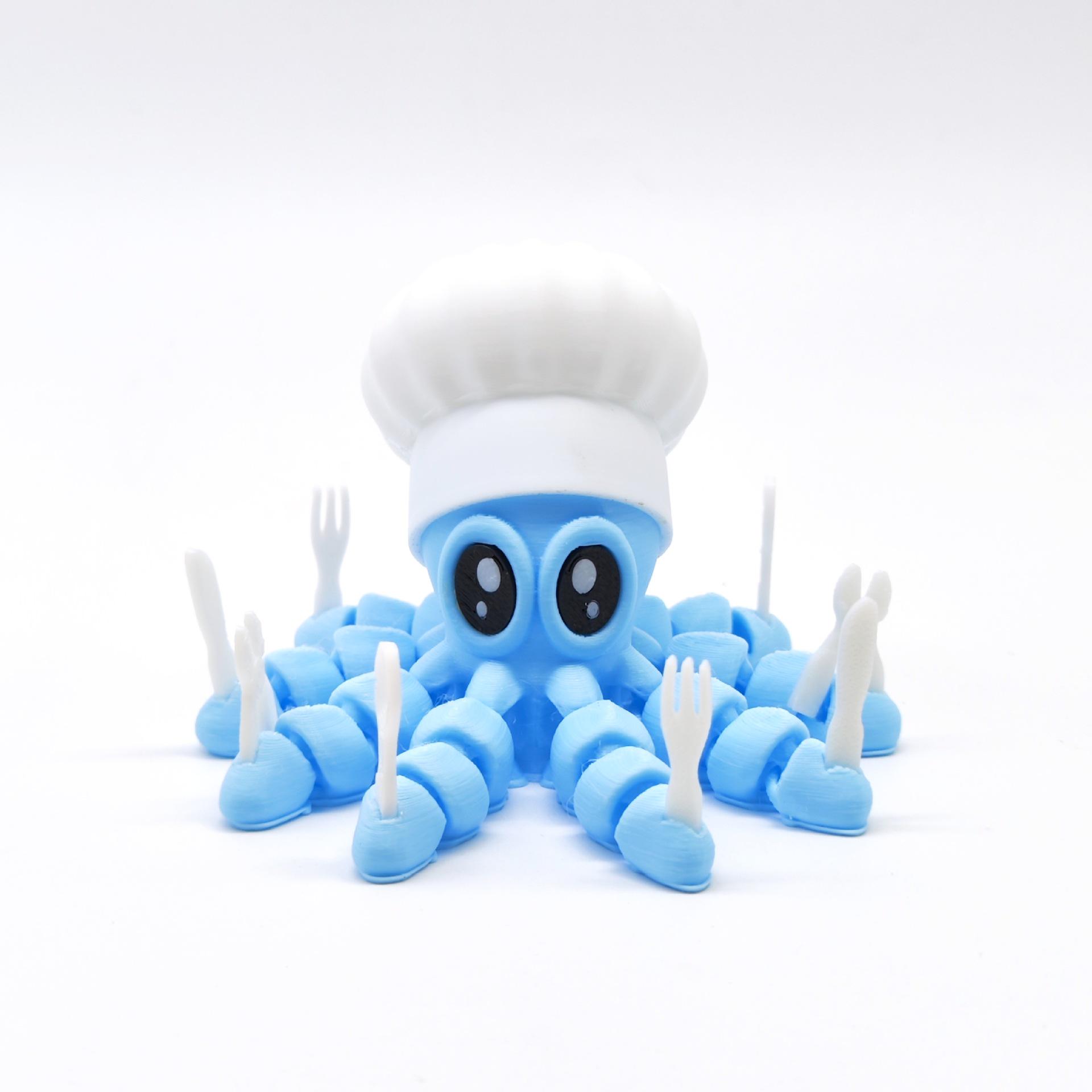 Fully Articulated 3D Printed Chef Octopus Model Ornament 9cm