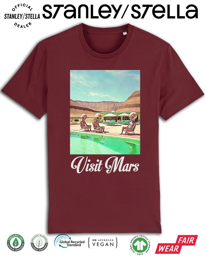 

Mens VISIT MARS T-Shirt Funny Aliens On Holiday Cotton UFO Alien Costume 4XL