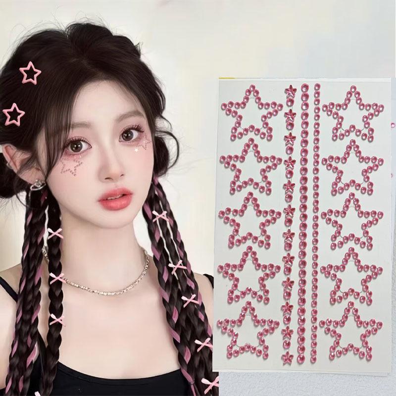 Concert Face Stickers: Five-Pointed Star, Blue Heart, Bowknot, Glue-Free Rhinestones for Makeup