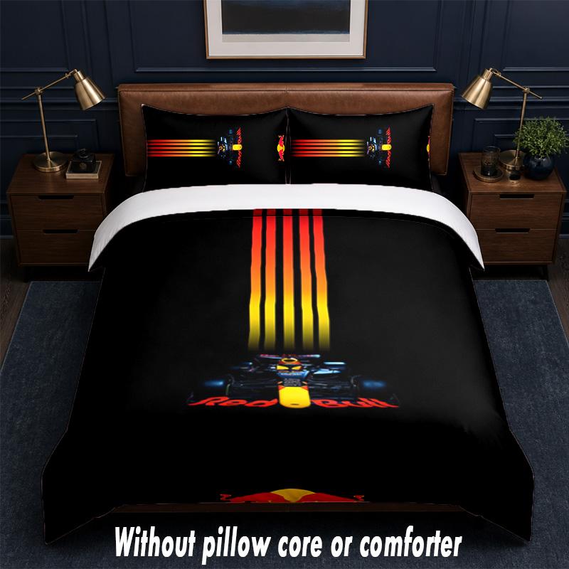 Red Bull Racing Design Bett Bettwäsche Set 1 Bettbezug + 2 Kissenbezüge Weich Atmungsaktiv Haushalt Bettwäsche