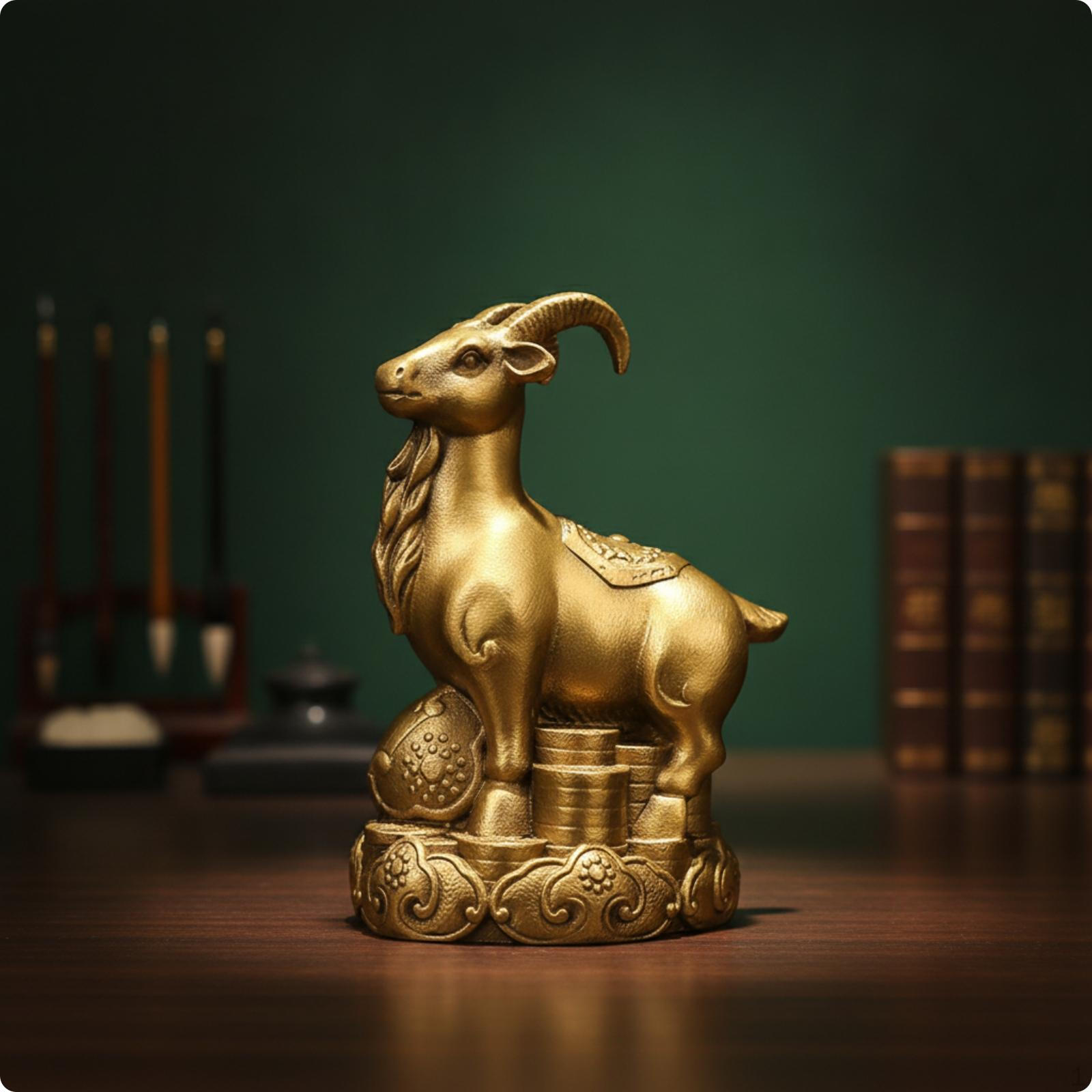 Brass animal Figurine Ornate Base Chinese Embossed Mist Pattern animalStatue 4 Inch