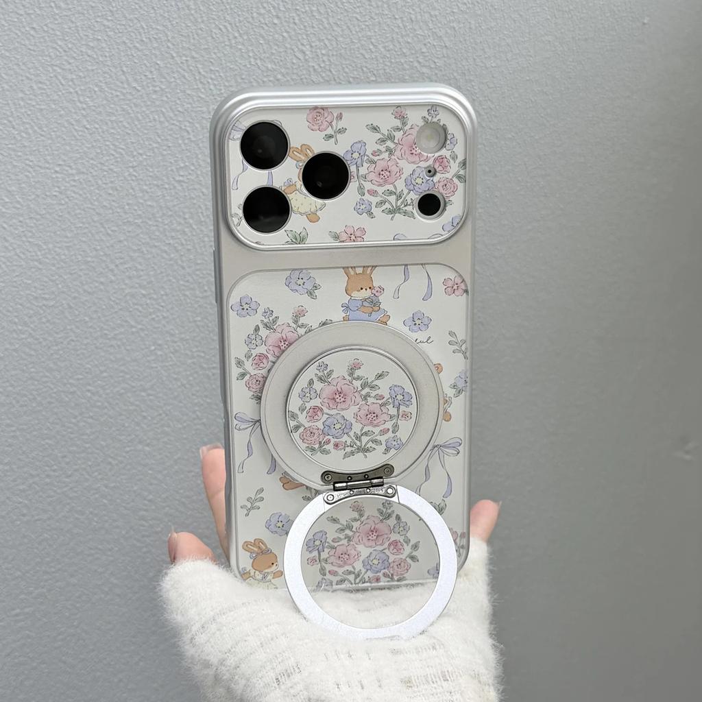 Flower Rabbit Rotating Bracket Suitable for Apple iPhone16/17Pro Mobile Phone Case 15 Electroplating Large Window 14 Sets