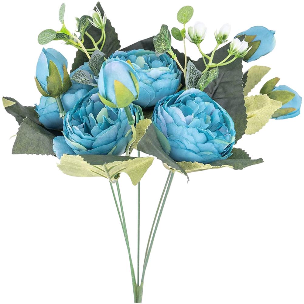 

5-Flower Silk Persian Peony Bouquet for Wedding Archway Decoration Side Table Accent and Professional Studio Prop Use синій