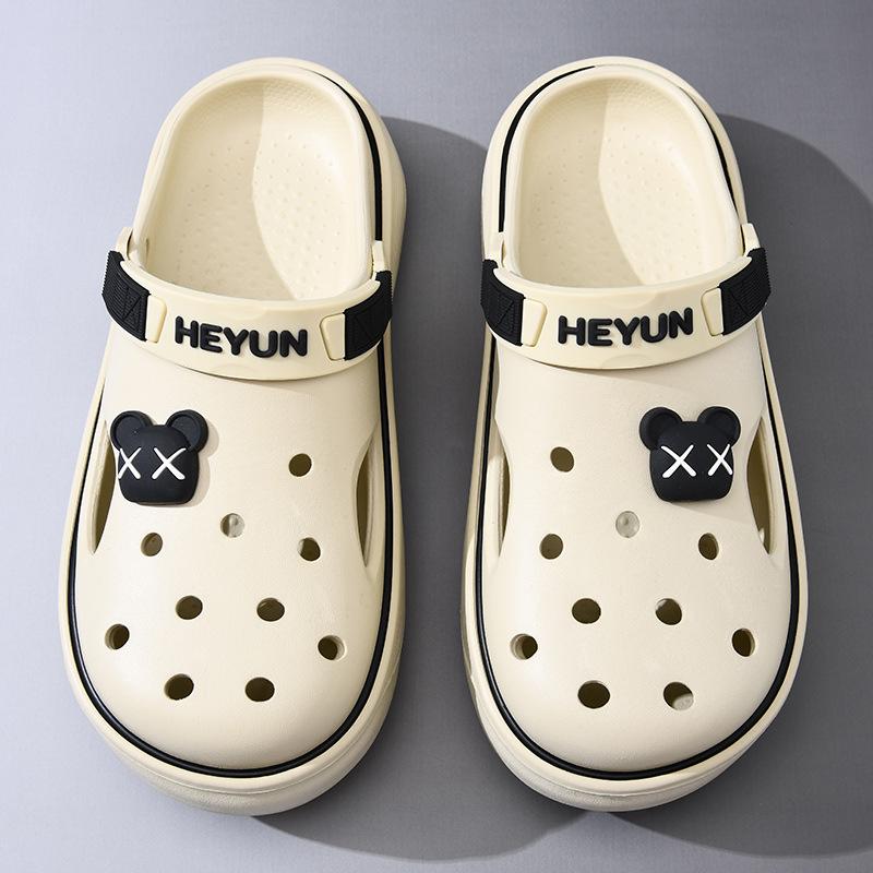 

Men s two-color hole shoes, thick-soled non-slip and wear-resistant, fashionable and simple leisure, outdoor beach bag head drag 44-45 хаки