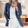 Solid Color Suit Coat Women Lapel Long Sleeve Single Button Closure Business Jacket with Flap Pockets Slim Fit Outerwear