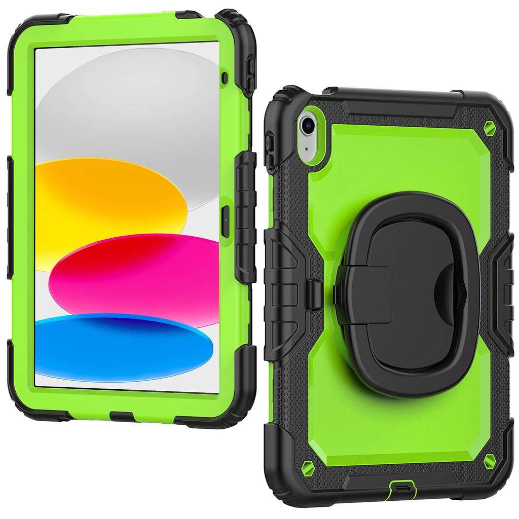 For iPad 10th 10.9 2026, Military Grade Shockproof Protective Silicone Cover 360 Folding Handle Grip + Handle Shoulder Strap