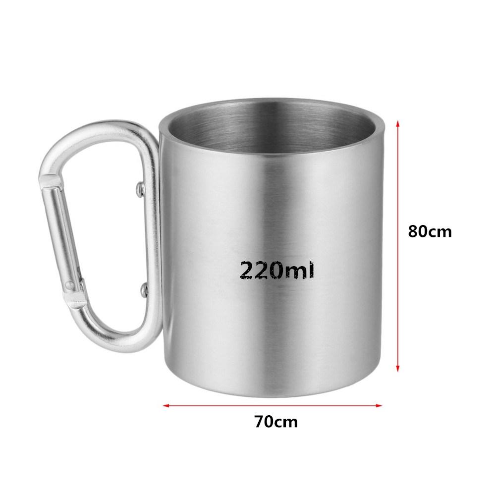 220ml Stainless Steel Cup Camping Traveling Outdoor Cup Double Wall Mug with Carabiner Hook Handle