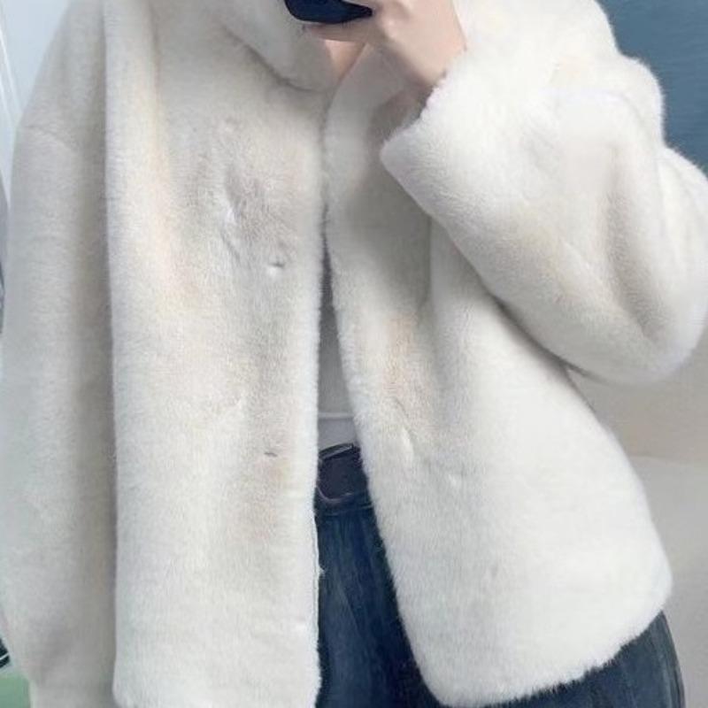 Imitation Velvet Fur Jacket Light Stand-up Collar Short Coat Women's Winter Fluff Jacket Padded with Cotton