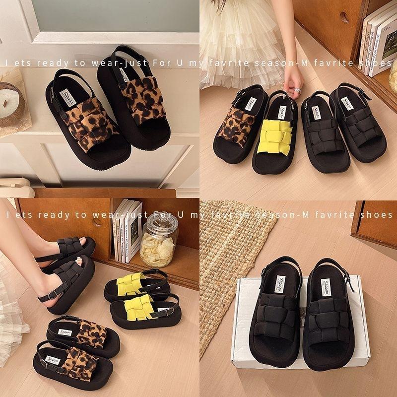 Wind Pedal Sandals Women'S Summer Outer Wear Heightening Woven One-Character Buckle Small Fragrant Wind Cool Slippers