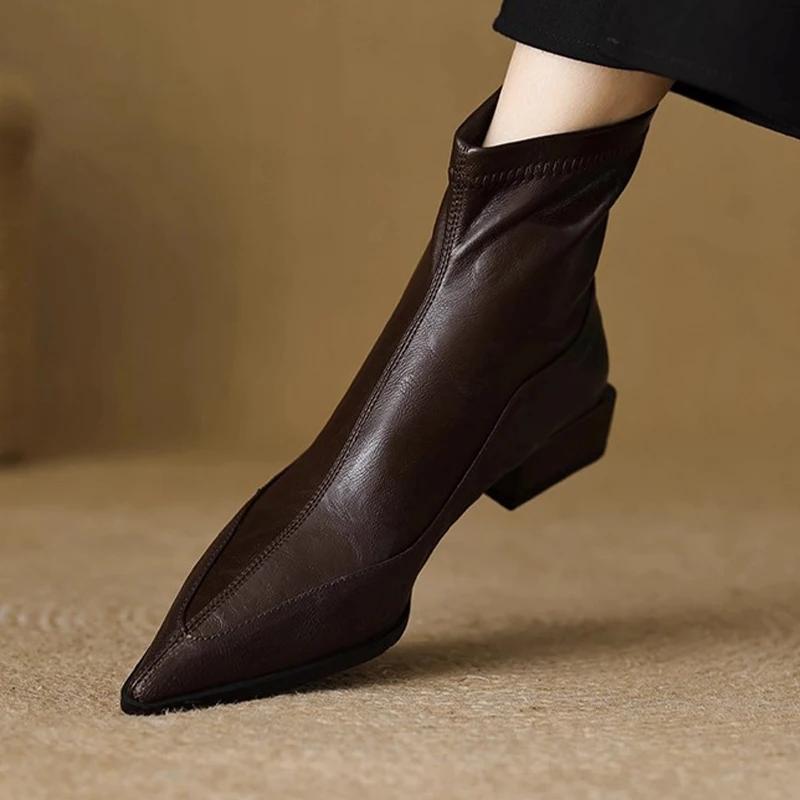 Women's Shoes Pointed Toe Mid Heels Fashion Shoes Luxury New Winter Ankle Boots Dress Designer Pumps Mujer Chelsea Botas
