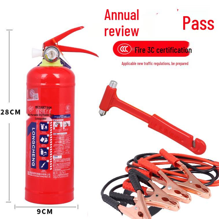 1kg Trockenpulver Handfeuerlöscher mit Feuerwarnschild und Jahresinspektionsset für Fahrzeuggebrauch