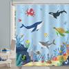Ocean Shower Curtain for Kids Under The Sea Dolphin Fish Blue Decorative Bath Curtain Polyester Fabric Washable Bathroom Curtain