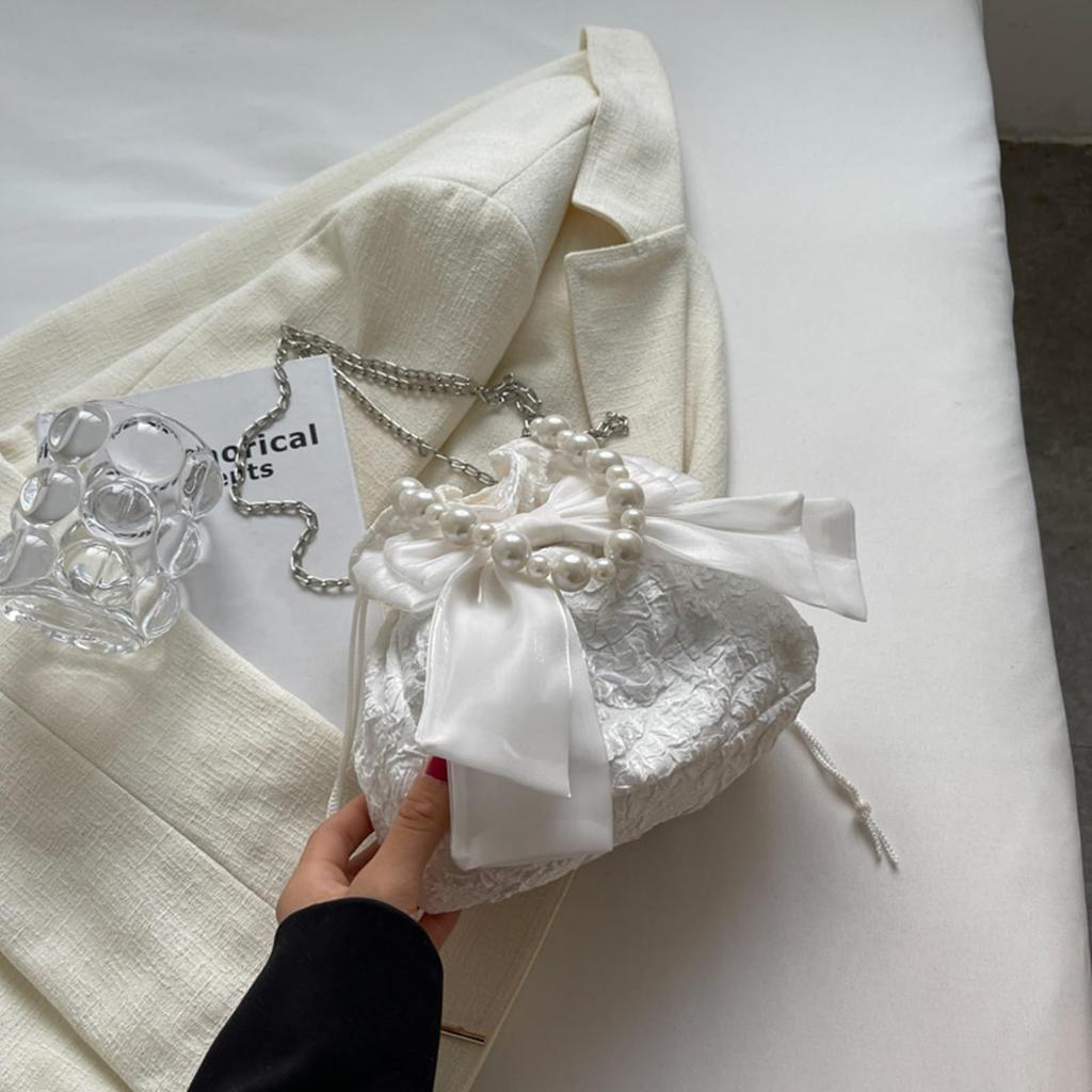 Lamerry Drawstring Yukata Drawstring Shoulder Pearl Japanese Shoulder Yukata White Bag, Bag, Bag, 2-Way, Ribbon, Kimono, Clothing, Bag, Bag, Women's,