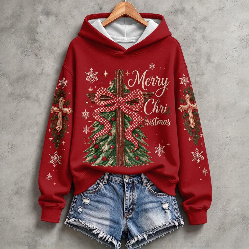 Women's Christmas Print Hoodie Casual Long Sleeve Pullover Sweatshirt for Holiday Winter