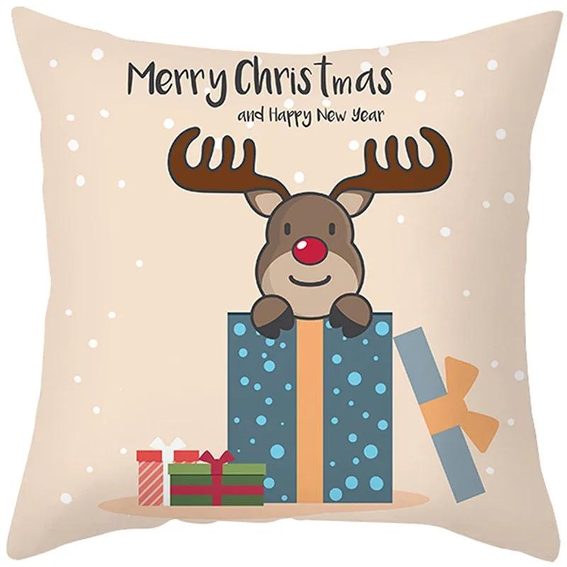 Merry Christmas Cushion Cover Santa Claus Elk Pillow Cover Living Room Sofa Home Room Decorations