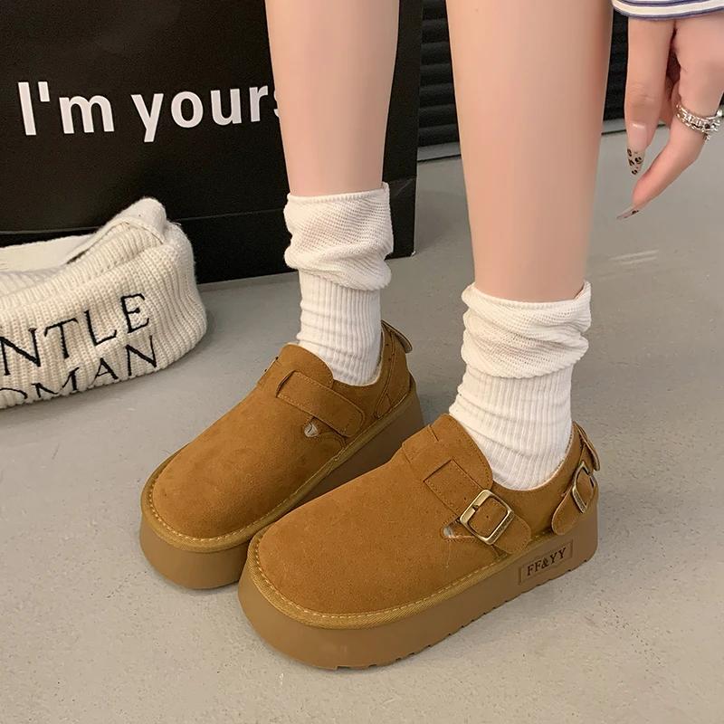 2024 Nové dámské ploché boty se silnou podrážkou Ležérní módní dámské trendy podzimní vycházkové pohodlné sametové teplé bavlněné boty