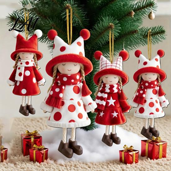 Natural Wood Craft Decor Red And White Doll Hanging Pendants for Christmas Tree Decorative Wooden Girls Festive Party Supplies Ornament Seasonal