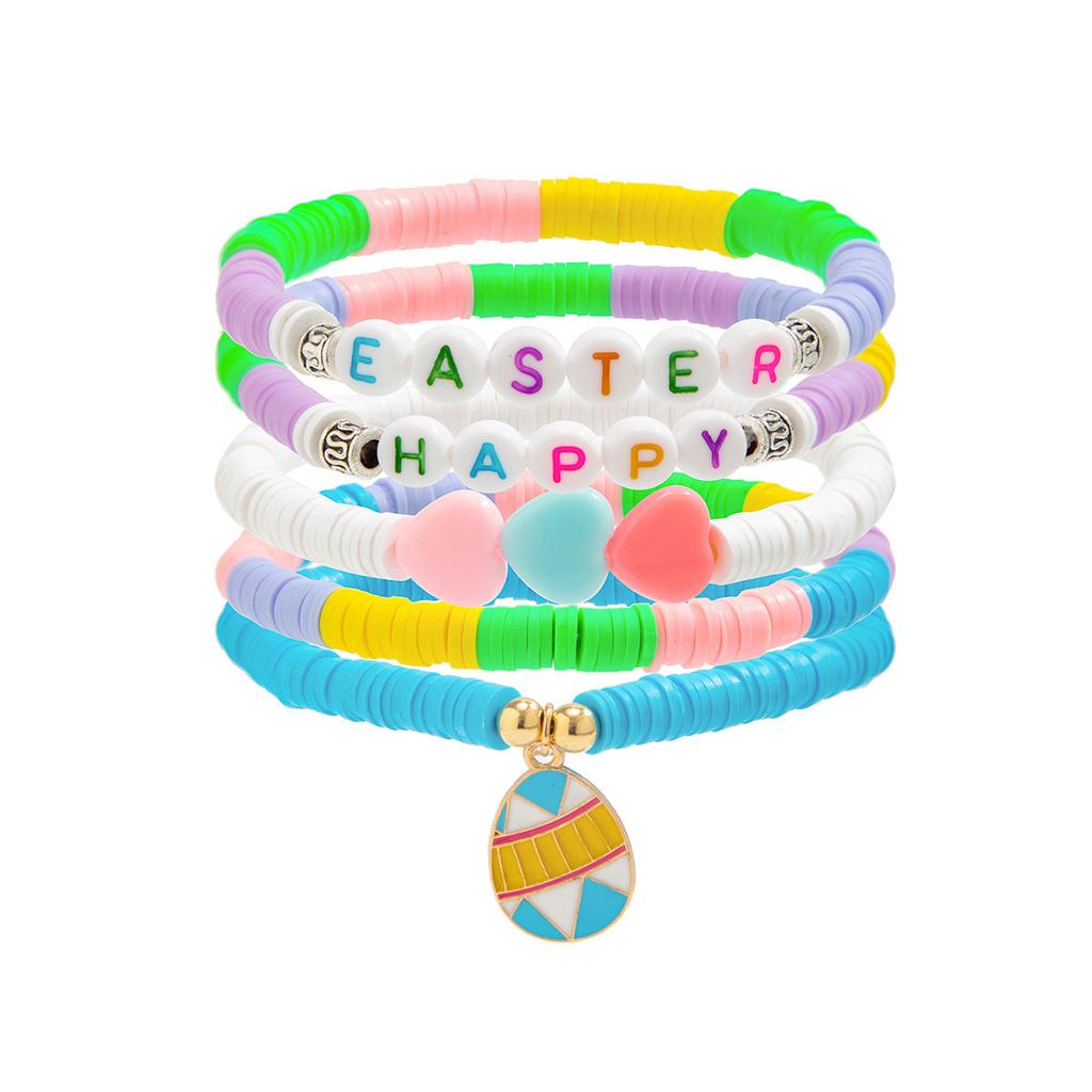 Easter Easter Soft Pottery Letter Bracelet Set, Colored Love Rabbit Bracelet