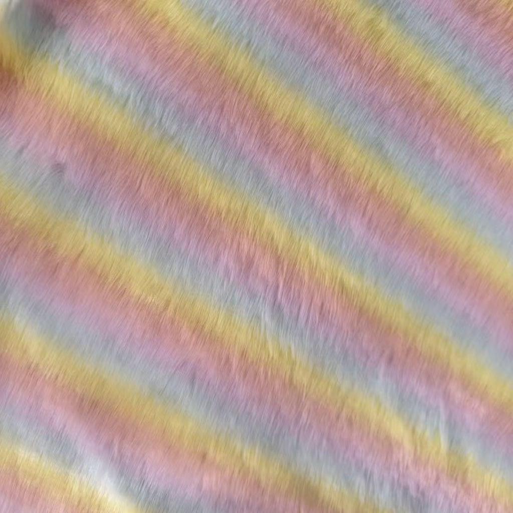 Gradient Five-Color Jacquard Faux Fur Tencel Fabric with Flocked Long Pile and Perforated Grid Design