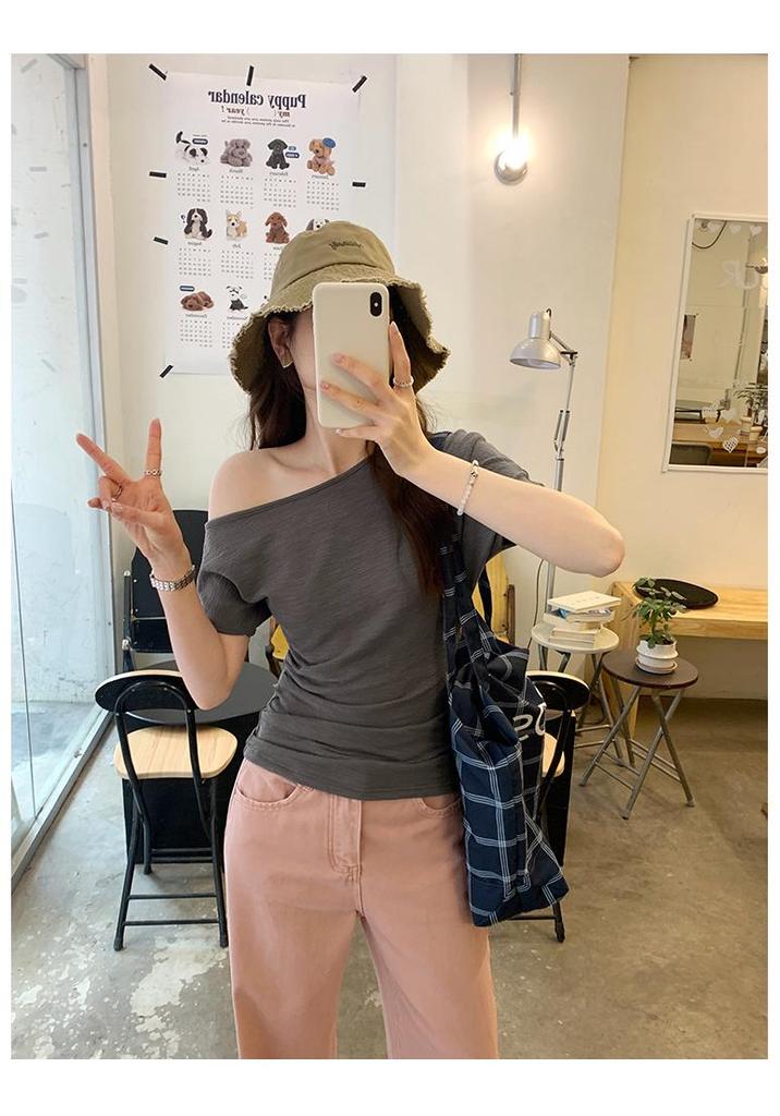 Real Shot Women's Asymmetrical One-Shoulder Top - Summer 2026 Irregular Off-Shoulder Design