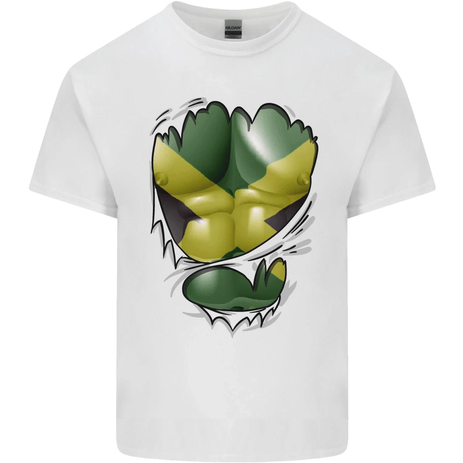 The Jamaican Flag Ripped Muscles Jamaica Kids T-Shirt Childrens XL