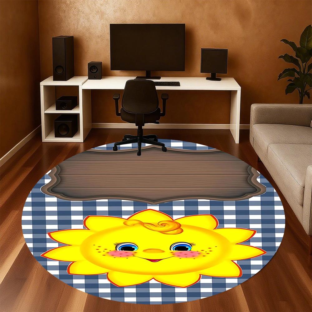 1pc Sunshine Picnic Round Chair Mat Office Area Rug - Non-Slip, Floor Mat for Office, Bedroom, and Indoor Decor P127151