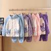 Kids' Thick Fleece Pajama Set, Autumn/Winter Style, Double-Sided Fleece, Zip Closure, Coral Fleece Homewear for Older Boys and Girls