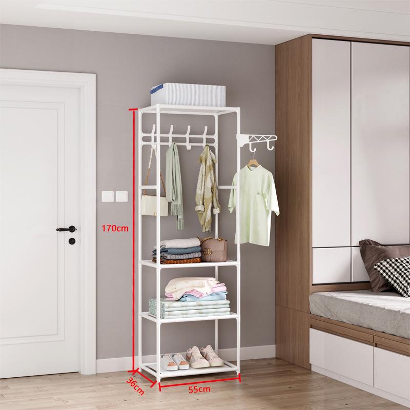 Floor-Standing Multi-Layer Coat and Clothes Rack with Storage Shelves for Dormitory or Home Use