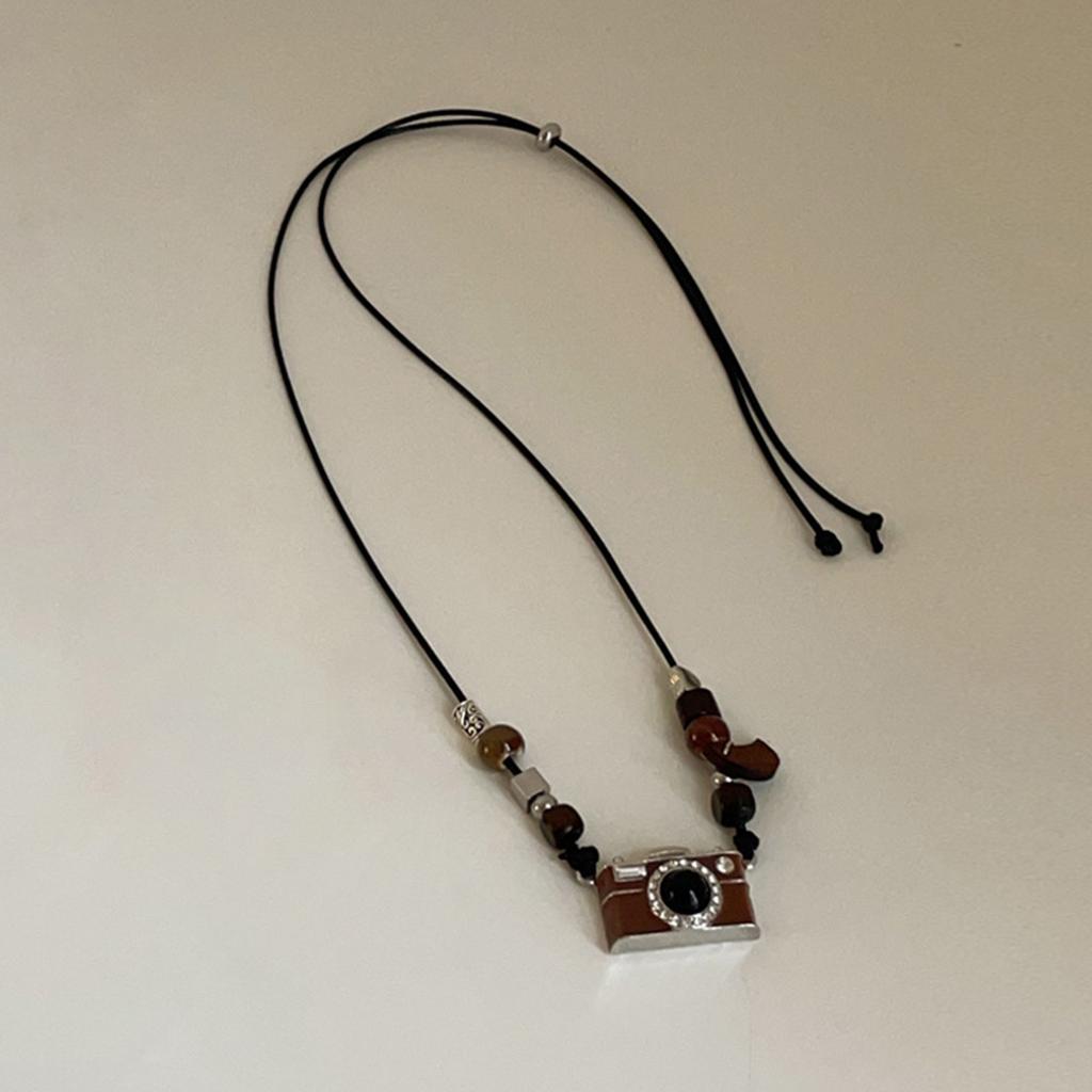 Vintage Brown Camera Necklace Adjustable Length Clavicle Chain Party Wear Neckchain Jewelry for Fashionable Women