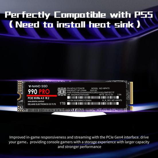 990 PRO PCIe 4.0 M.2 NVMe SSD Speed Up To 7300MB/s Read 6800MB/s Write 1/2/4TB Internal Solid State Drive for PC Laptop Desktop Computer