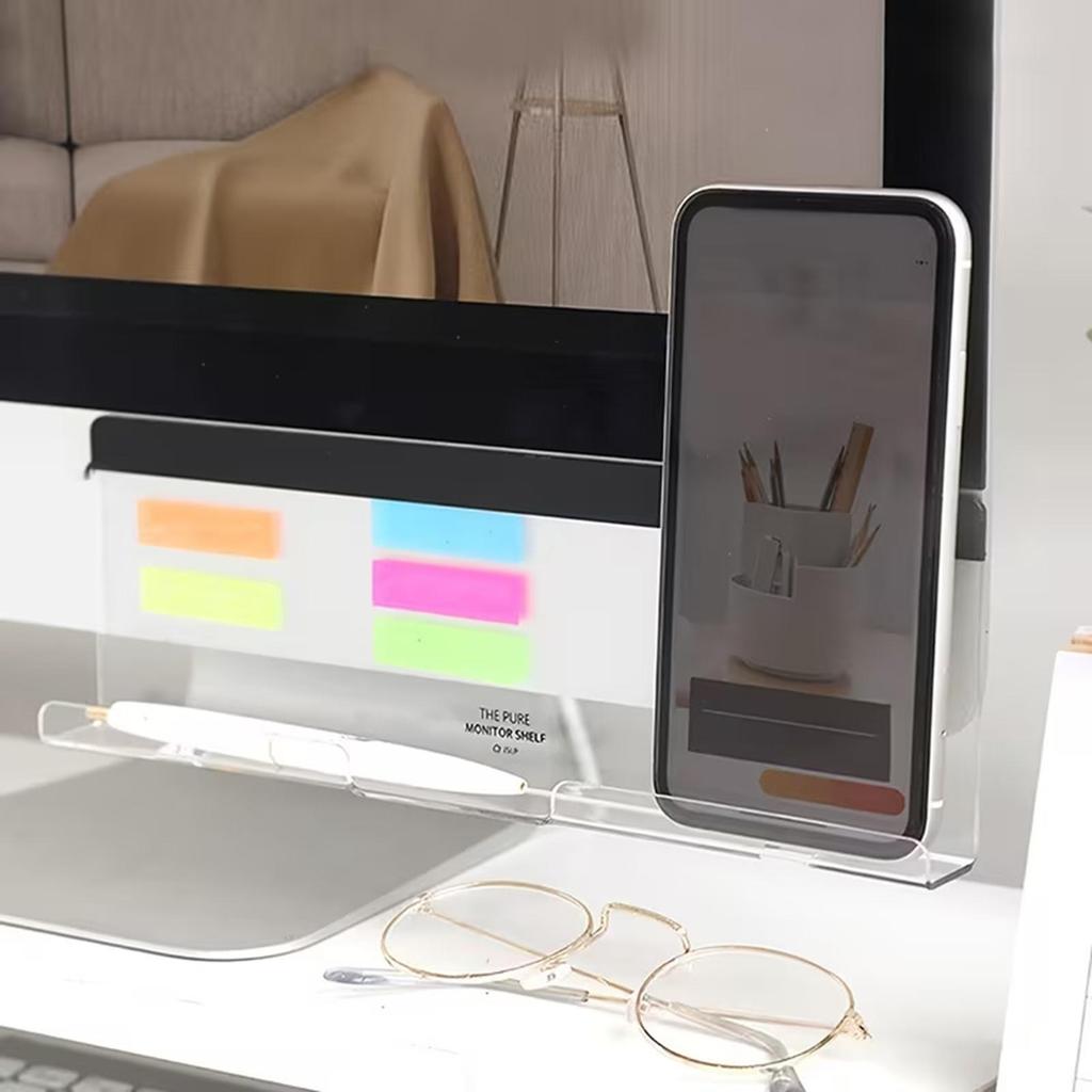 Acrylic Computer Monitor Memo Board Sticky Note Holder Mount Desktop Organizer for Screen, Office Home, Laptop Work Accessory