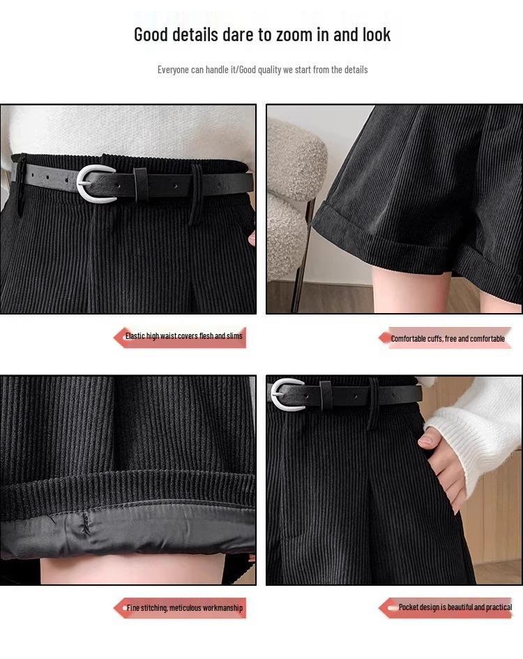 Maillard Women's Corduroy High-Waisted A-Line Shorts - 2024 New Autumn/Winter Collection