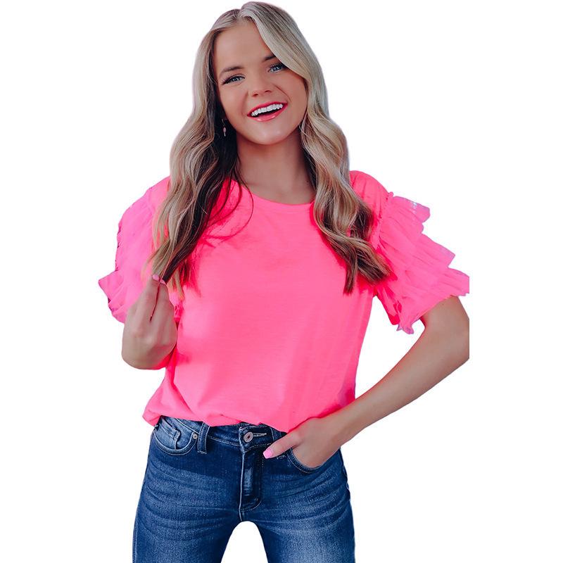 European and American Summer Gauze Ruffle Sleeve Women's Cropped T-Shirt