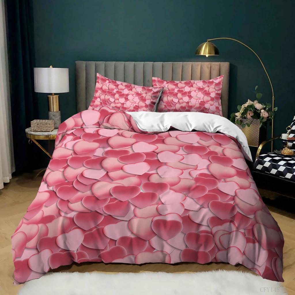 3D Printed Romantic Love Bedding Set, Couple Valentine's Day Down Duvet Cover and Pillowcase 2/3pc King Queen Bed All Sizes Duvet Cover Set