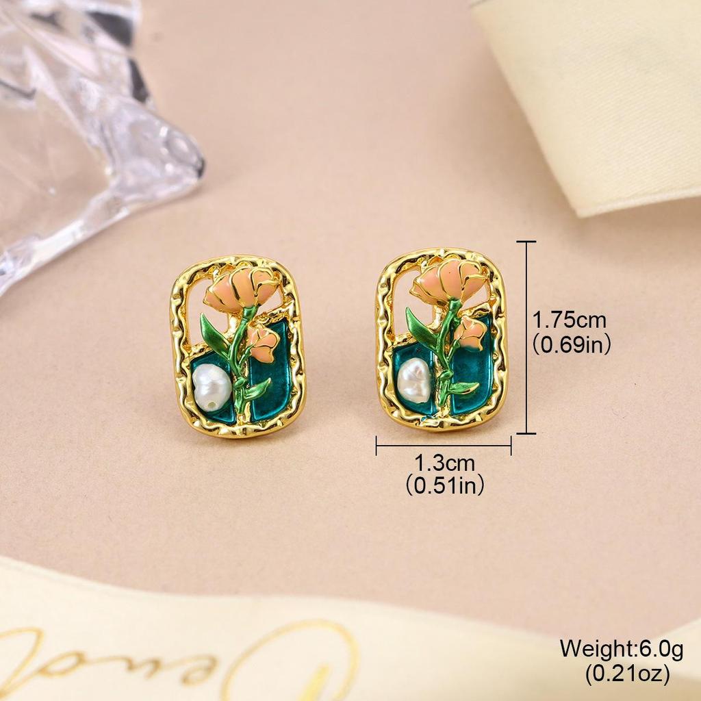 Gradient Mori Pearl Flower Earrings, Spring/Summer 2025. Silver Needle, Fresh Color-Preserving Studs.