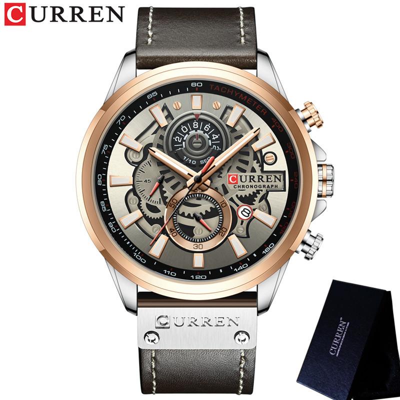 CURREN Man WristWatch Chronograph Sport Men Watch Military Top Brand Luxury Gold Blue Genuine Leather Calendar Male Clock 8380