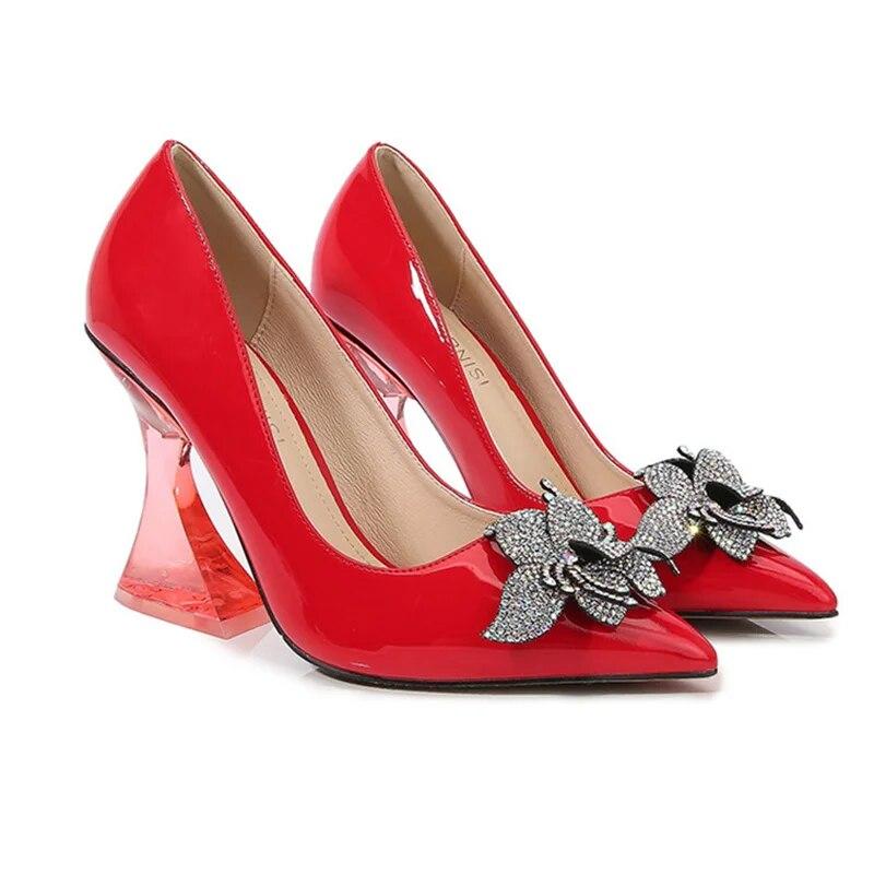 Women's Thick High Heels Crystal Diamond Flower Sexy Fashion Wedding Shoes Bridesmaid 10cm Heel WZ