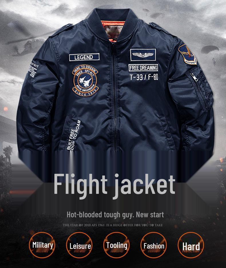 Vyriška didelio dydžio žieminė striukė su stovinčia apykakle - Šilta, stora medvilne paminkštinta pilotų striukė