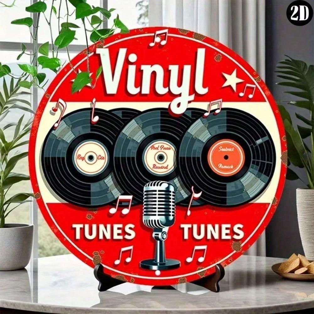 Retro Microphone Vinyl Record Metal Wall Poster for Music Bar