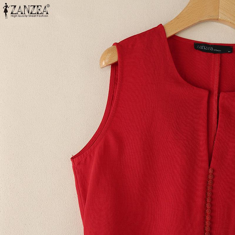 ZANZEA Women Casual V-Neck Solid Color Loose Summer Sleeveless Dress