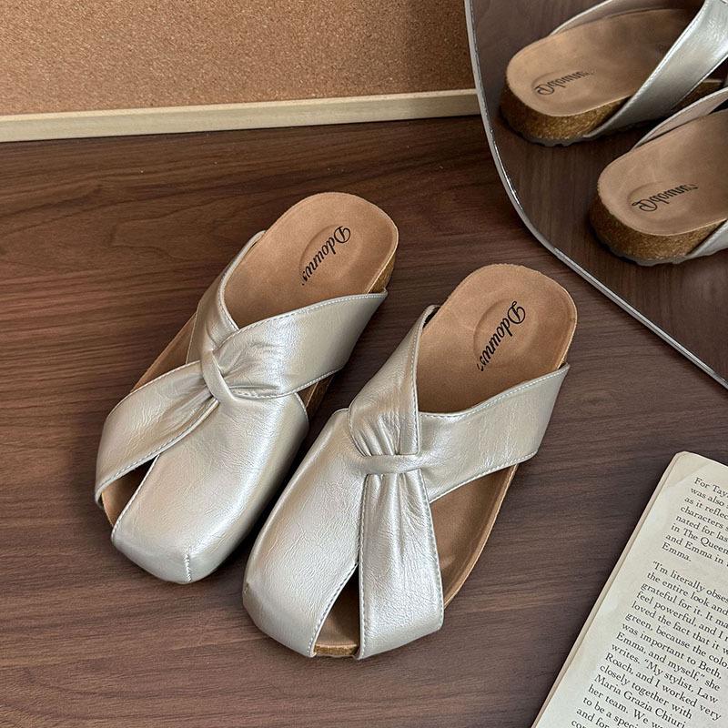 2025 summer new outer wear casual Muller slippers hollow bag head cool slippers comfortable round head wedge women's slippers