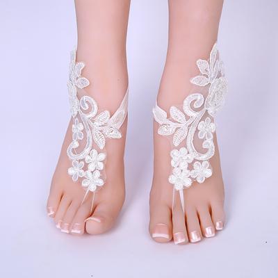 Nueva pulsera de tobillo de moda, 1 par de sandalias descalzas, tobillera de encaje con flores y hojas, cadena para el pie, joyería para mujer, boda, playa