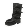 Black fashion explosion thin small thin medium length boots women's shoes 2025 new autumn thick heel trouser boots