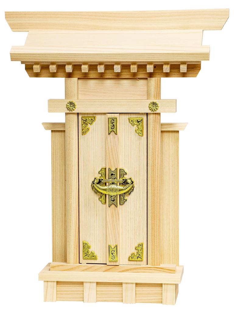 Fitpost Shinto Shrine with Sleeves, Made In Japan, 820329, Natural, Approx. 27 X 7 X 35cm (H), (Sacred Talisman Fits) Approx. 27 X 9cm (L X W)
